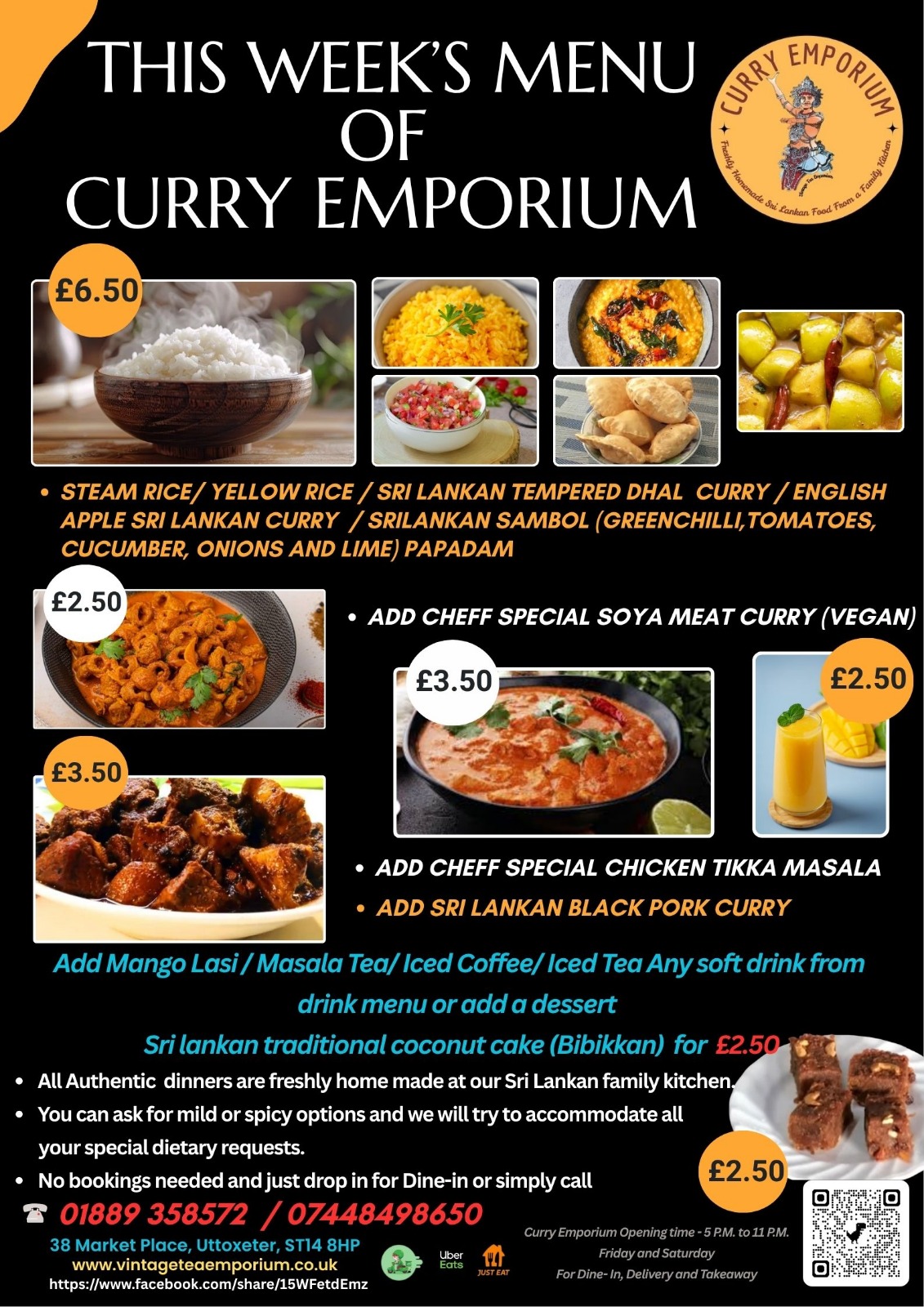 Friday and Saturday Curry Menu